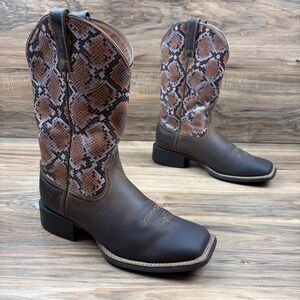 Ariat Round Up Womens 8B Pink Snake Print Square Toe 11" Western Boots 10035995